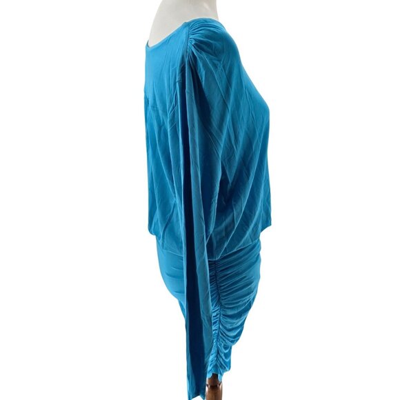 Ramy Brook Blue Draped Long Sleeve Dress M Viscose/Spandex Blend - Picture 2 of 10
